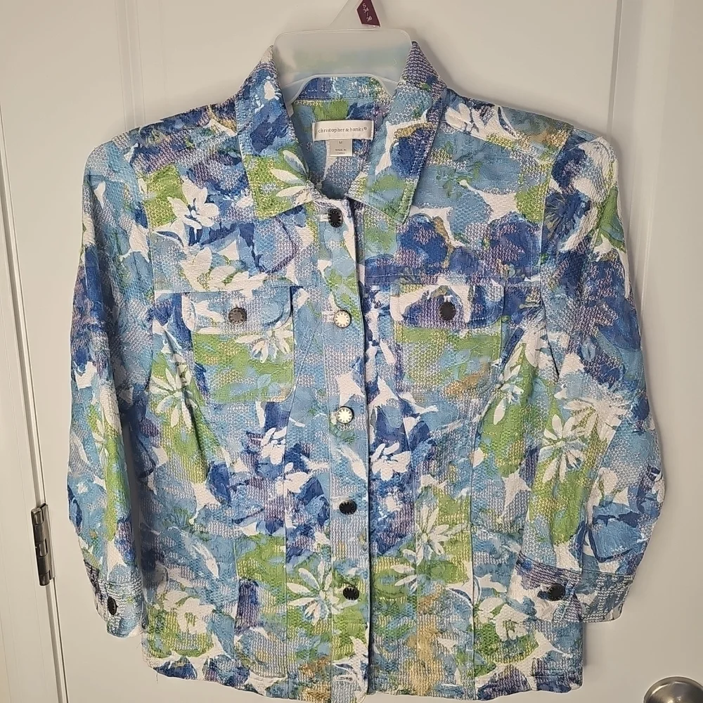 Christopher & Banks Floral Blue and Green Women's Jacket Size M‎